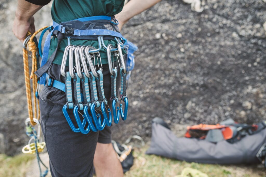 Close-up of climber with climbing equipment